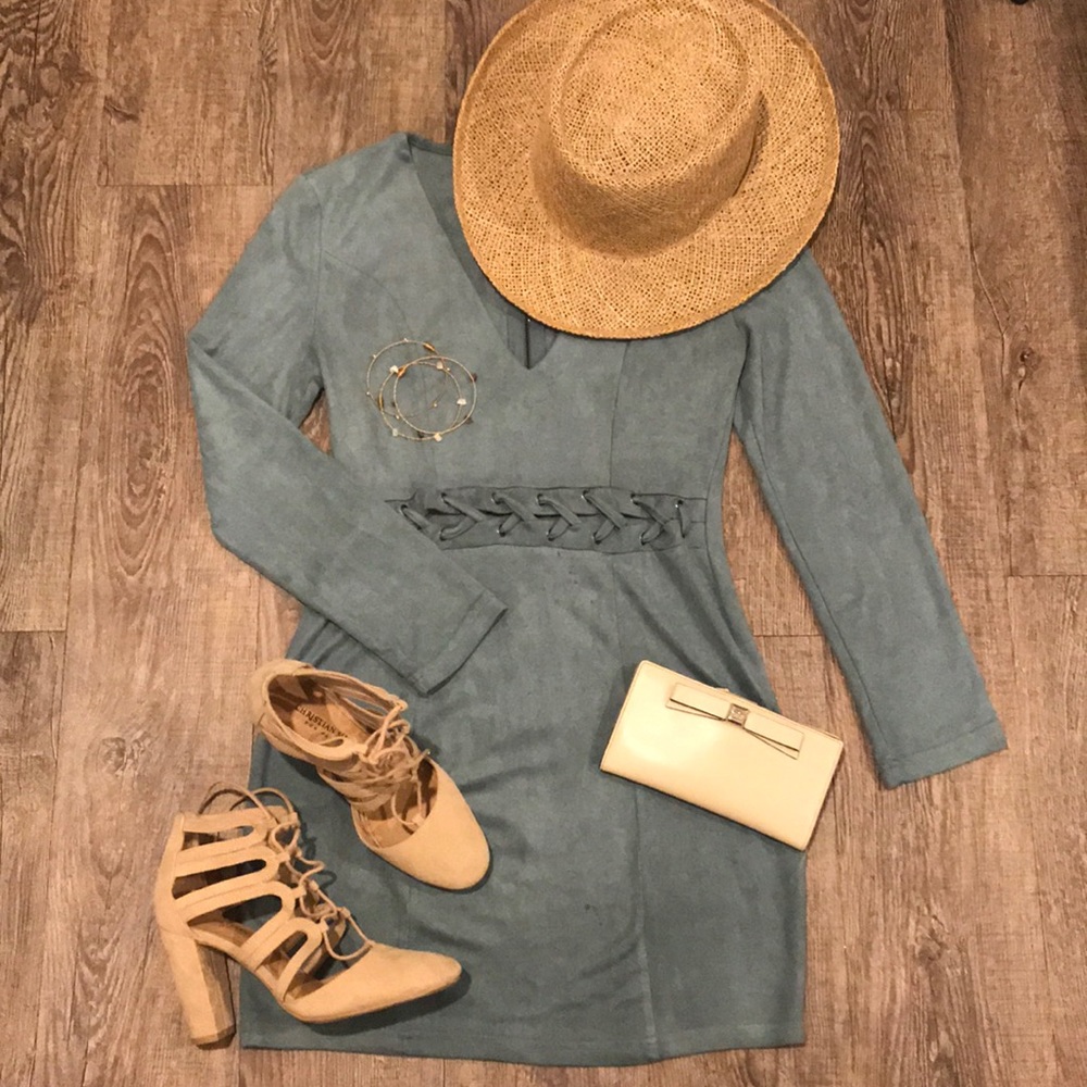 Steel Blue Charlotte Russe Faux Suede Dress (S)